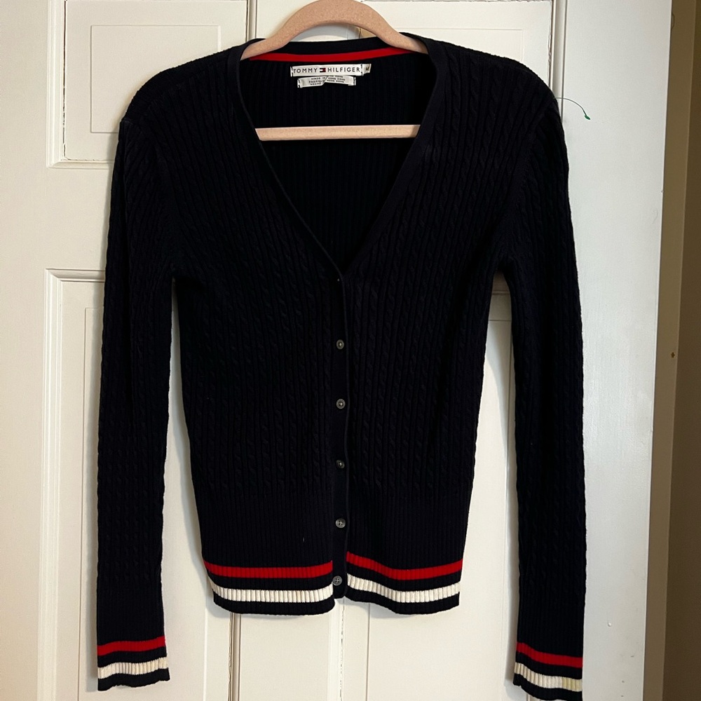 Tommy Hilfiger Navy Blue Cable Knit Cardigan – Women’s Medium